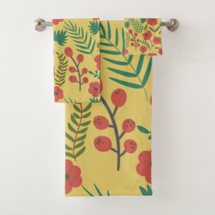 Floral seamless pattern red yellow green flowers bath towel set
