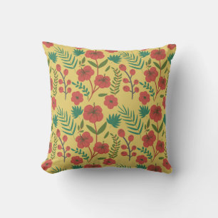 Floral seamless pattern red yellow green flowers cushion