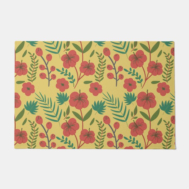 Floral seamless pattern red yellow green flowers doormat (Front)