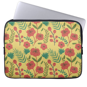 Floral seamless pattern red yellow green flowers laptop sleeve
