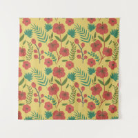 Floral seamless pattern red yellow green flowers
