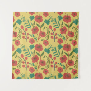 Floral seamless pattern red yellow green flowers tapestry