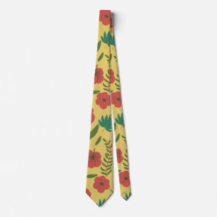Floral seamless pattern red yellow green flowers tie