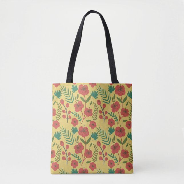Floral seamless pattern red yellow green flowers tote bag (Front)