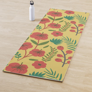 Floral seamless pattern red yellow green flowers yoga mat