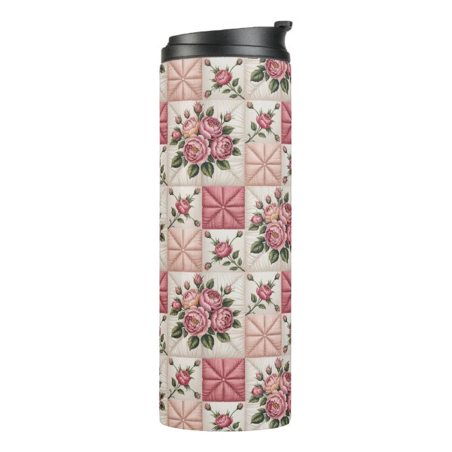  Floral Seamless Pattern, Roes Seamless Pattern Thermal Tumbler (Rotated Left)