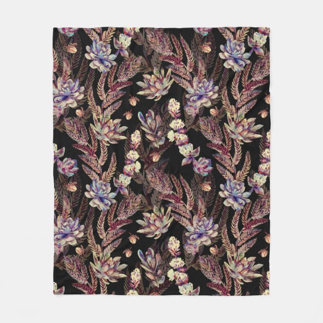 Floral seamless pattern. Succulents, ferns, thorns Fleece Blanket (Front)