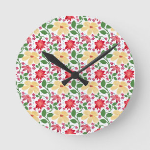 Floral Seamless Pattern   Watercolor Flower Repeat Round Clock