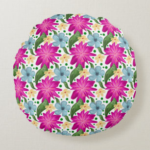 Floral Seamless Pattern Watercolor Flower Repeat Round Cushion