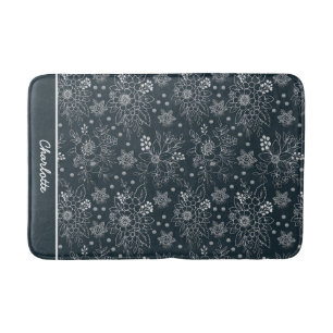 Floral seamless pattern white on dark personalised bath mat