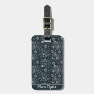 Floral seamless pattern white on dark personalised luggage tag