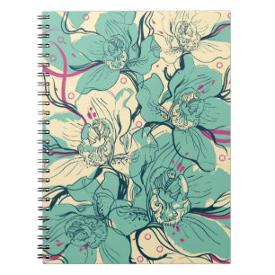 floral seamless pattern with blue orchidsfashion, notebook