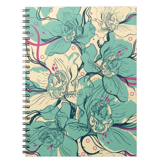  floral seamless pattern with blue orchidsfashion, notebook (Front)