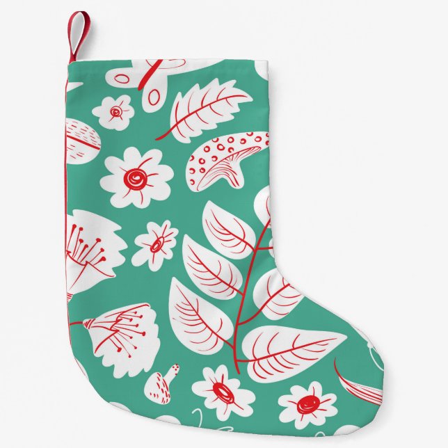 Floral seamless pattern with butterflies and bugs. small christmas stocking (Front)