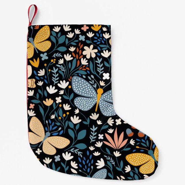 Floral seamless pattern with butterflies,  hand dr small christmas stocking (Front)
