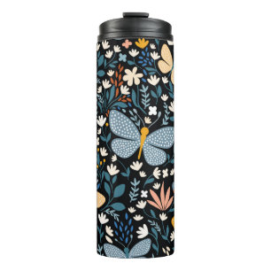 Floral seamless pattern with butterflies, hand dr thermal tumbler