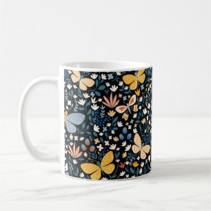 Floral seamless pattern with butterflies,hand draw coffee mug