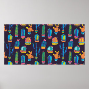floral seamless pattern with cute cactuses on the poster