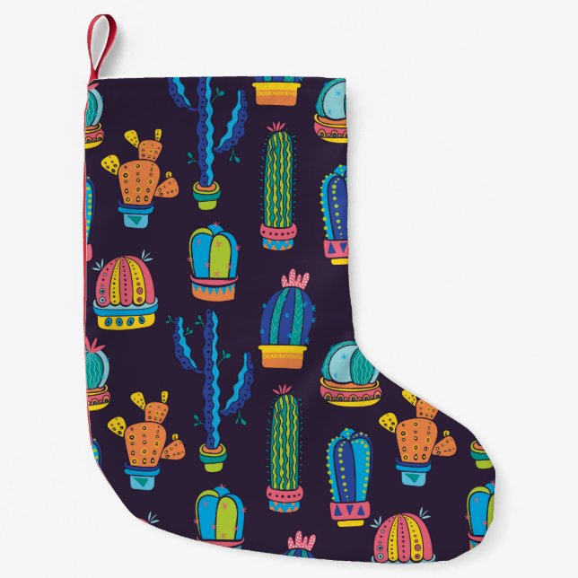 floral seamless pattern with cute cactuses on the  small christmas stocking (Front)