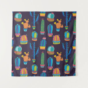 floral seamless pattern with cute cactuses on the tapestry