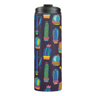 floral seamless pattern with cute cactuses on the thermal tumbler