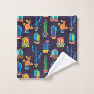 floral seamless pattern with cute cactuses on the wash cloth