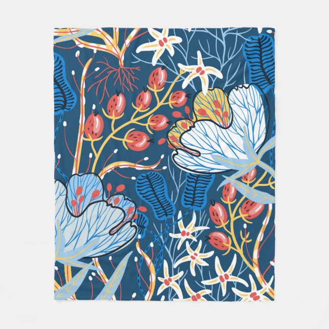  floral seamless pattern with exotic flowers and p fleece blanket (Front)