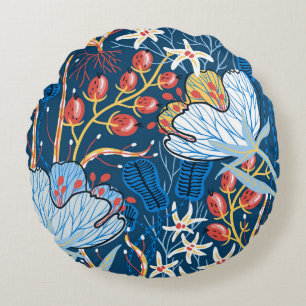 floral seamless pattern with exotic flowers and p round cushion
