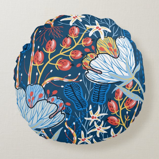  floral seamless pattern with exotic flowers and p round cushion (Front)