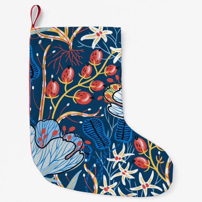  floral seamless pattern with exotic flowers and p small christmas stocking (Front)