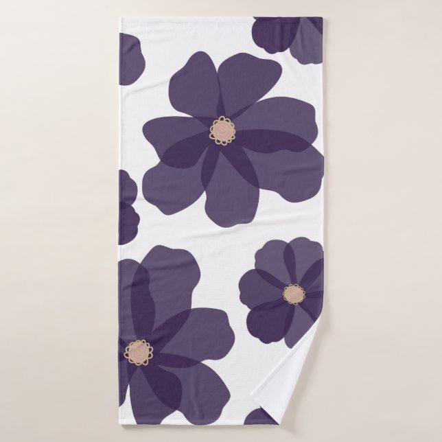 Floral seamless pattern with hand drawn purple cos bath towel (Bath Towel)