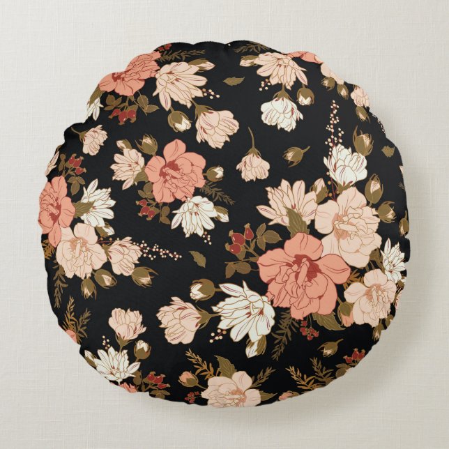 Floral seamless pattern with hibiscus. Floral back Round Cushion (Front)