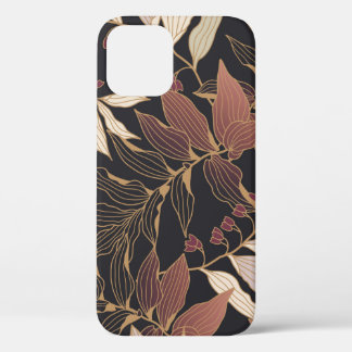 Floral seamless pattern with leaves on a dark back iPhone 12 case