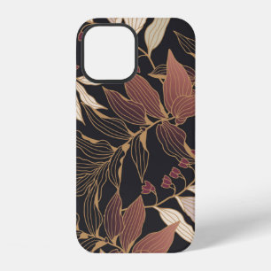 Floral seamless pattern with leaves on a dark back iPhone 12 case