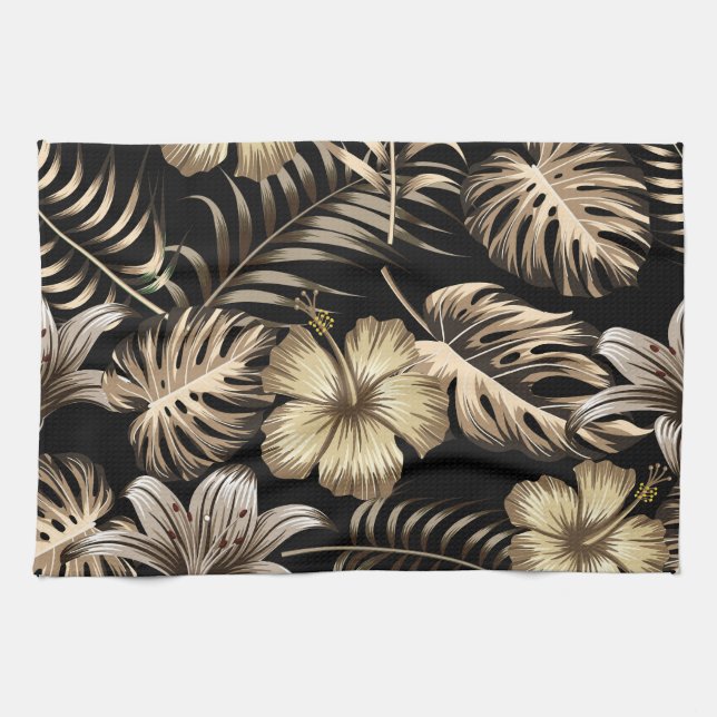 Floral Seamless Pattern with Leaves. Tea Towel (Horizontal)