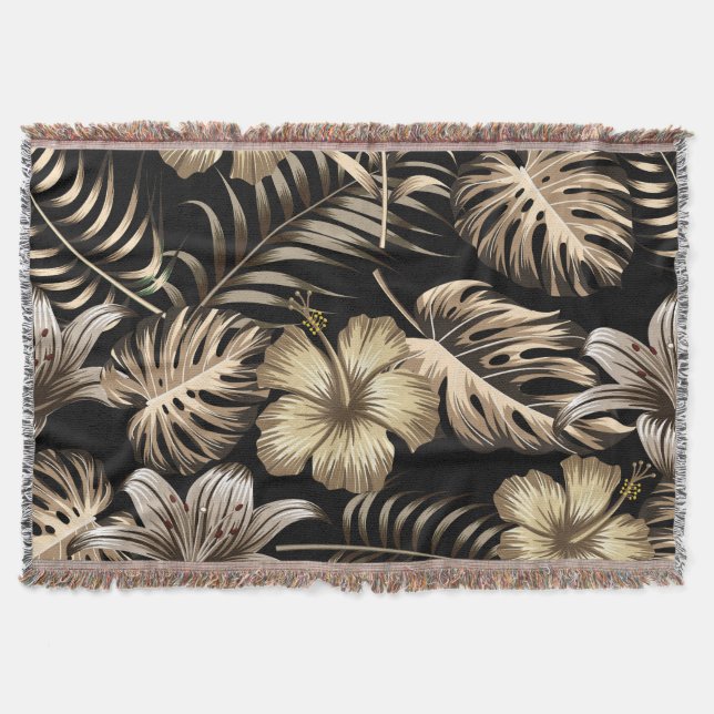 Floral Seamless Pattern with Leaves. Throw Blanket (Front)