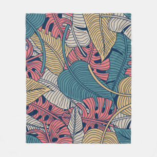 Floral seamless pattern with leaves. tropical back fleece blanket