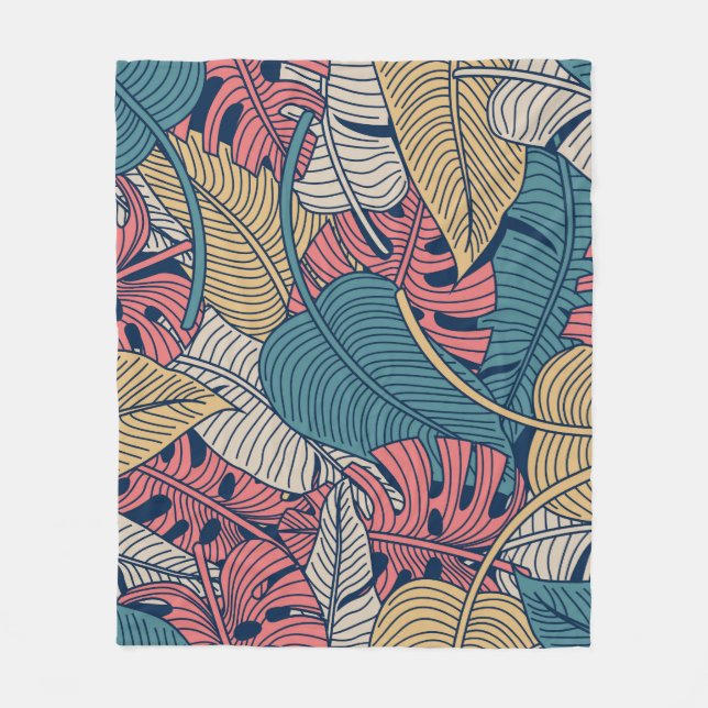 Floral seamless pattern with leaves. tropical back fleece blanket (Front)