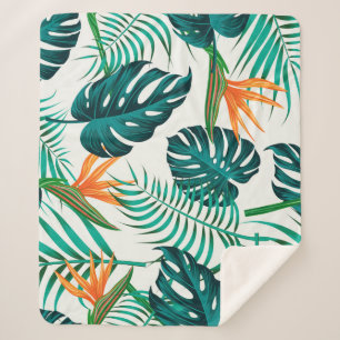 Floral seamless pattern with leaves. tropical back sherpa blanket