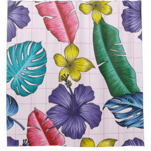 Floral seamless pattern with leaves. tropical back shower curtain
