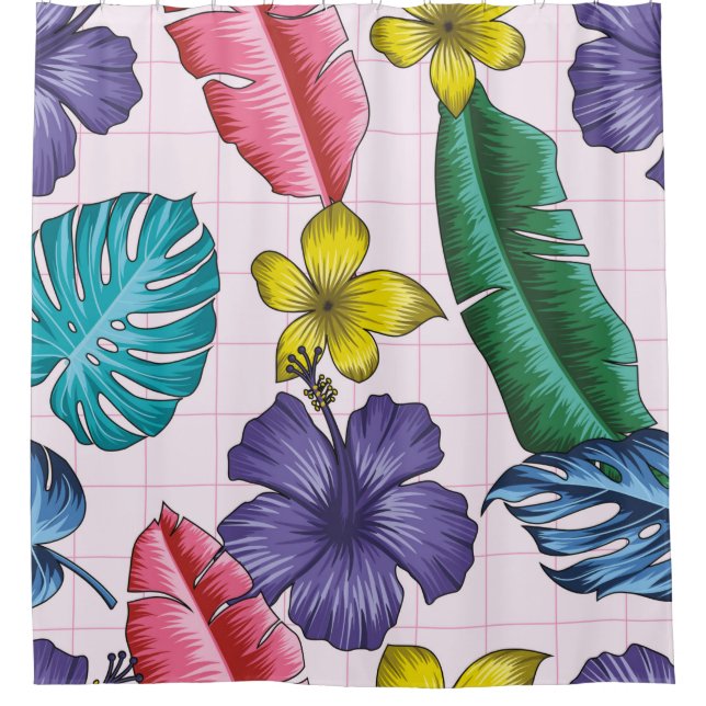 Floral seamless pattern with leaves. tropical back shower curtain (Front)