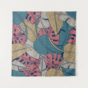 Floral seamless pattern with leaves. tropical back tapestry