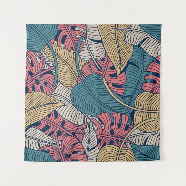 Floral seamless pattern with leaves. tropical back tapestry (Front)