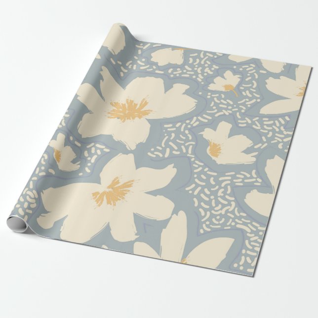 Floral seamless pattern with lines and abstract ha wrapping paper (Unrolled)