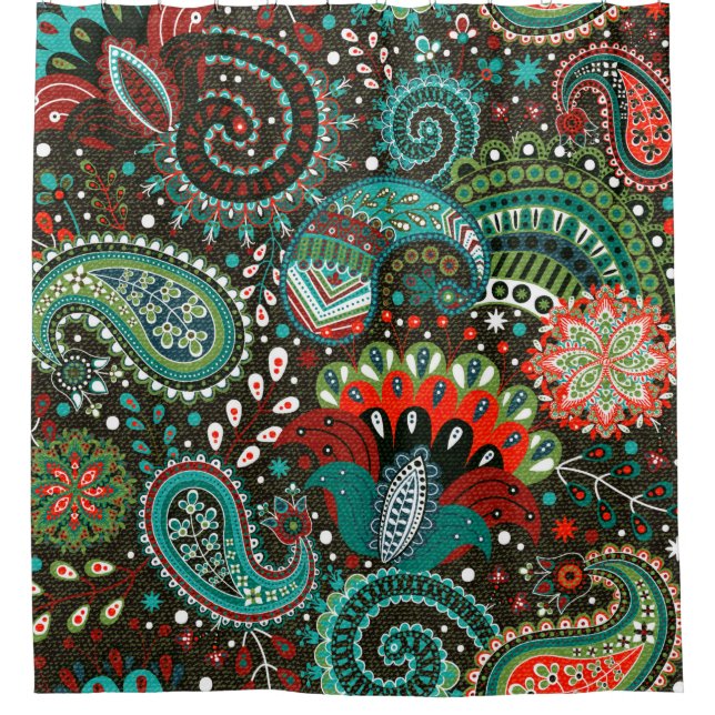Floral seamless pattern with paisley elements shower curtain (Front)