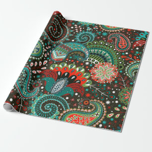 Floral seamless pattern with paisley elements wrapping paper