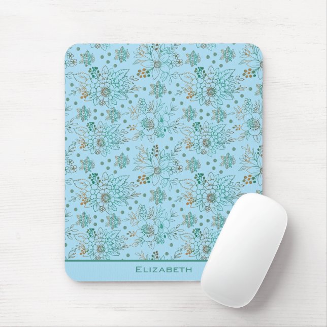 Floral seamless pattern with personalised name  mouse mat (With Mouse)