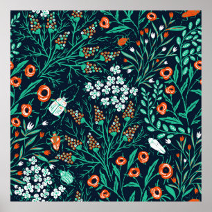 floral seamless pattern with summer blooms and co poster