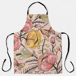  floral seamless pattern with vintage flowers and  apron