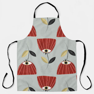 Floral seamless pattern with whimsical red flowers apron